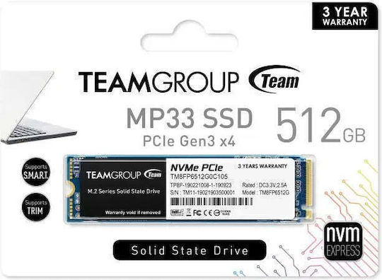 TeamGroup MP33 SSD 512GB τύπου M.2 με σύνδεση PCI Express 3.0 TM8FP6512G0C101