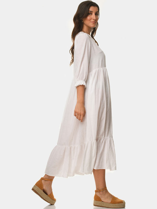 Maxi Φόρεμα με Βολάν White