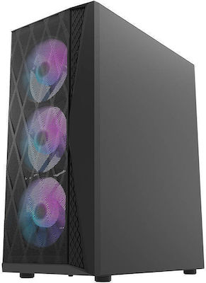 Darkflash DK352 Mesh Gaming Midi Tower Κουτί Υπολογιστή με Πλαϊνό Παράθυρο και RGB Φωτισμό Μαύρο