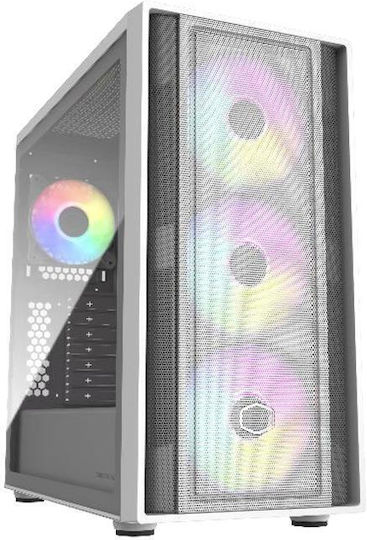 CoolerMaster MasterBox 600 Gaming Midi-Turm Computergehäuse mit Seitenfenster und RGB-Beleuchtung Weiß
