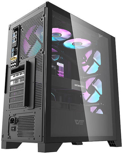 Darkflash DRX70 Mesh Геймърско бюро Midi Tower Компютърна кутия със страничен прозорец и RGB осветление Черен