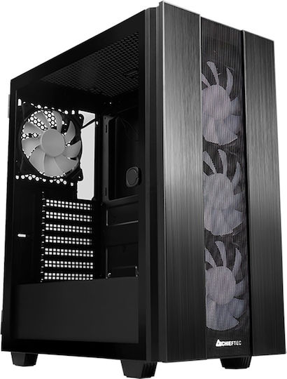 Chieftec Hunter 2 Геймърско бюро Midi Tower Компютърна кутия със страничен прозорец и RGB осветление Черен