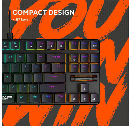 Canyon GK-50 Гейминг Инженеринг Клавиатура Без Ключове с Червени по Поръчка Превключватели и RGB Осветление Английски (САЩ)