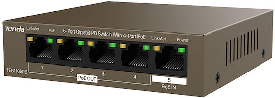 Tenda TEG1105PD Unmanaged L2 PoE+ Switch με 5 Θύρες Gigabit (1Gbps) Ethernet
