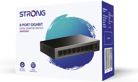 Strong Metal Desktop SW8000M Unmanaged L2 Switch with 8 Gigabit (1Gbps) Ethernet Ports