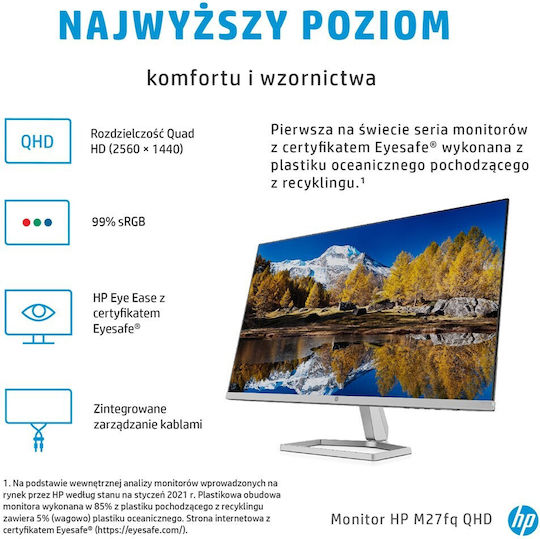 HP M27fq IPS Монитор 27" QHD 2560x1440 с Време за Реакция 5мс GTG