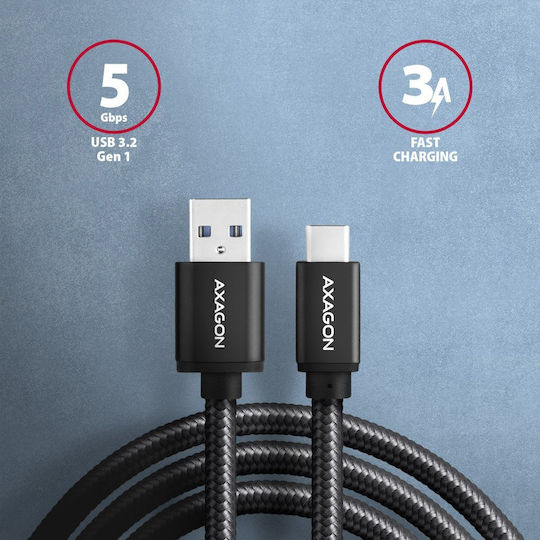 Axagon Braided USB 3.0 Cable USB-C Male - USB-A Black 1m BUCM3-AM10AB