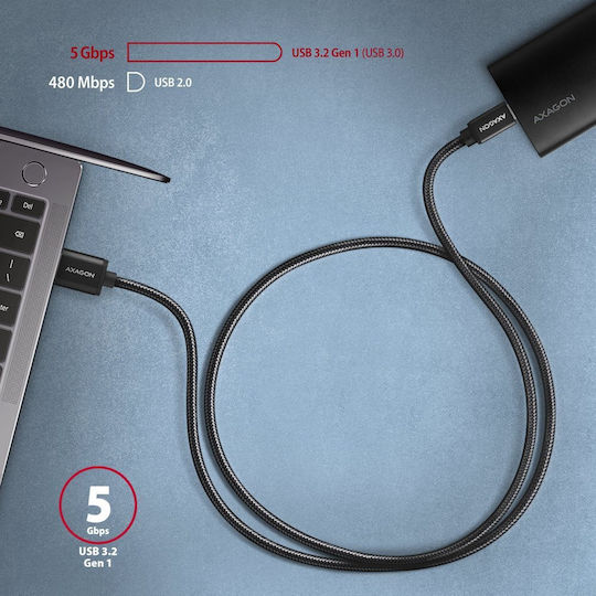 Axagon Braided USB 3.0 Cable USB-C Male - USB-A Black 1m BUCM3-AM10AB