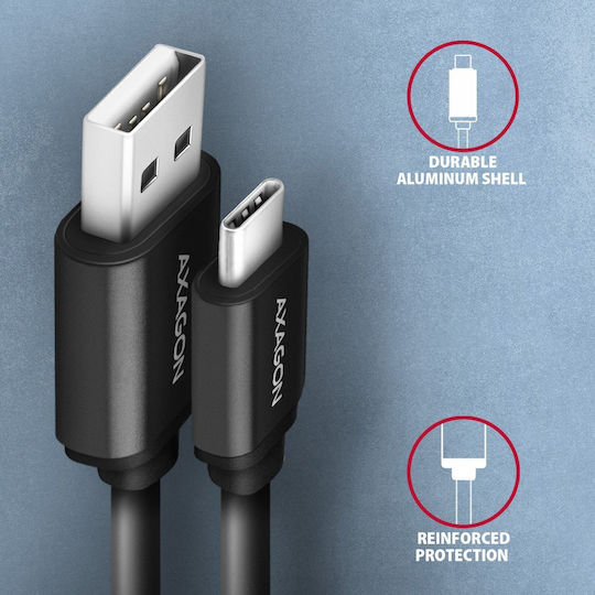Axagon Spiral USB 2.0 Cable USB-C Male - USB-A Black 0.6m BUCM-AM10TB
