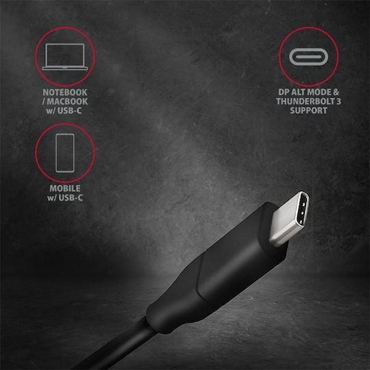 Axagon Video Cable USB-C male - DisplayPort Μαύρο 1.8m RVC-DPC
