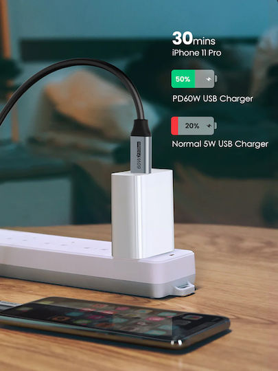 Cabletime USB 2.0 Cable USB-C Male - USB-C 60W PD Black 1m