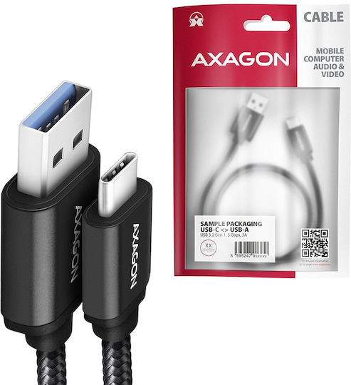 Axagon Braided USB 3.0 Cable USB-C Male - USB-A Black 2m BUCM3-AM20AB