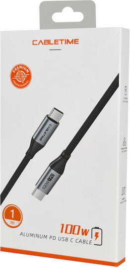 Cabletime Braided USB 2.0 Cable USB-C male - USB-C 100W PD Μαύρο 1m Cmcm100w