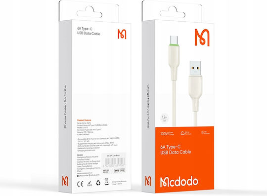 Mcdodo LED USB 2.0 Kabel USB Typ-C männlich - USB-A 100W PD Beiges 1,2 m CA-4750