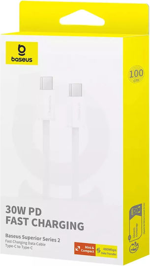 Baseus Superior Series 2 USB 2.0 Cable USB-C Male - USB-C 30W PD White 1m P10365200211-00