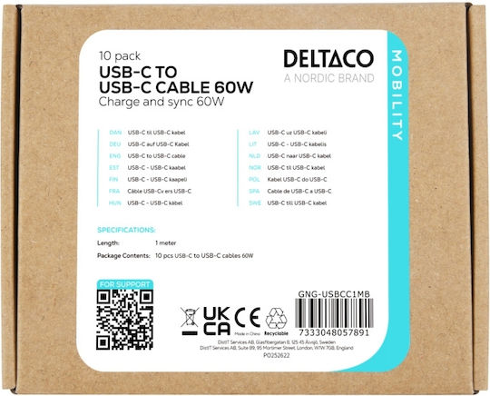 Deltaco USB Typ-C Kabel USB-C Männlich - USB-C Schwarzes 1m