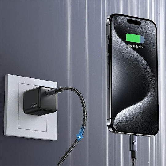 Usams Braided USB 2.0 Cable USB-C male - USB-C 60W PD Μαύρο 1.2m US-SJ661