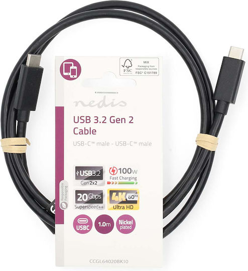 Nedis USB 2.0 Cable USB-C Male - USB-C Black 1m