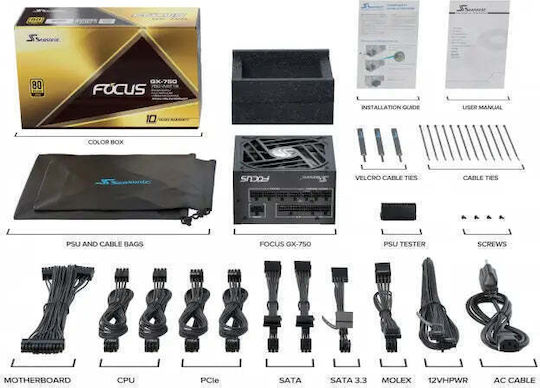 Seasonic Focus GX ATX 3.0 750W Μαύρο Τροφοδοτικό Υπολογιστή Full Modular 80 Plus Gold