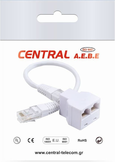 Central Μετατροπέας RJ-45 male σε RJ-45 2x female Λευκό 1τμχ