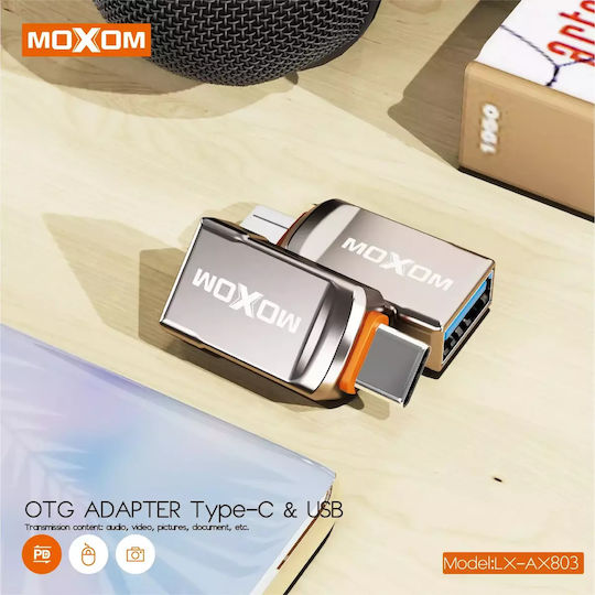 Moxom LX-AX803 Конвертор USB-C Мъжки в USB-A Женски Сив 1 Брой