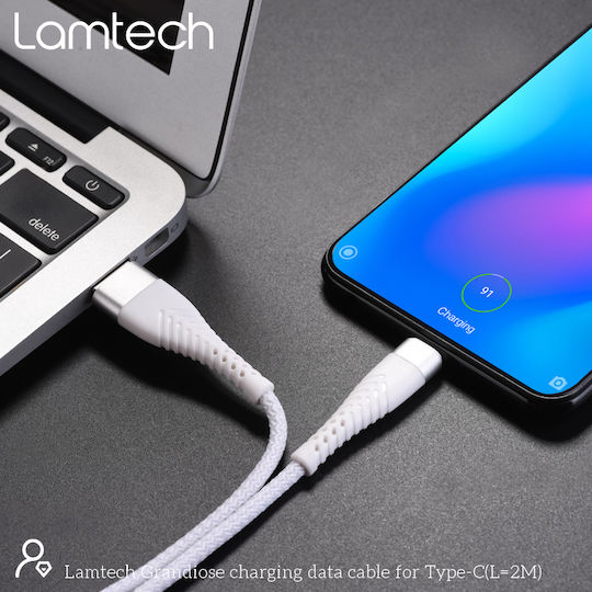 Lamtech USB 2.0 Cable USB-C male - USB-A 18W Λευκό 2m LAM450299