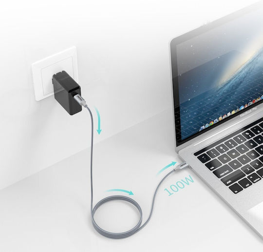 Choetech USB 2.0 Cable USB-C male - USB-C 100W Ασημί 1.8m