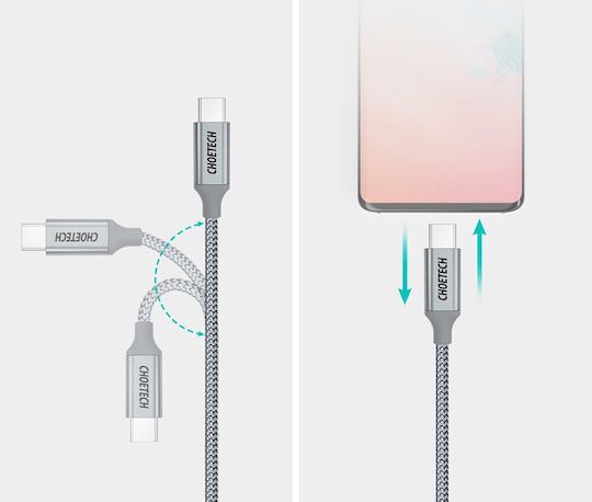 Choetech USB 2.0 Cable USB-C male - USB-C 100W Ασημί 1.8m