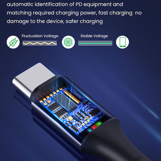 Techsuit USB 2.0 Cable USB-C male - USB-C 100W Μαύρο 1m