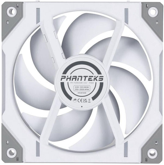 Phanteks PH-F120D30 Umkehrklinge Gehäuselüfter (2000rpm / 61,5cfm) mit RGB Beleuchtung und Verbindung 4-Pin PWM 3 Stück Weiß
