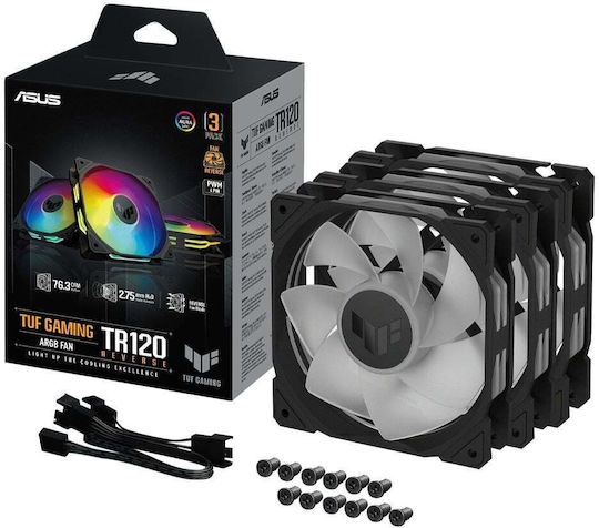 Asus TUF Gaming TR120 Reverse Blade Case Fan 2000rpm 76.3cfm with ARGB Lighting and 4-Pin PWM Connection 3pcs