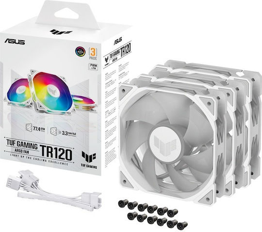 Asus TUF Gaming TR120 Case Fan 2000rpm with ARGB Lighting and 4-Pin PWM Connection 3pcs White