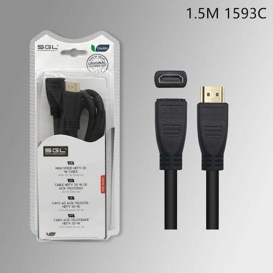 SGL Cablu HDMI De Sex Masculin - HDMI De Sex Feminin 1.5m Negru