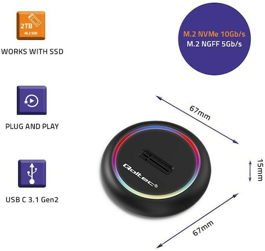 Qoltec Docking Station Stație de andocare pentru Hard Disk SATA M.2 (2230)" / M.2 (2242)" / M.2 (2260)" / M.2 (2280)" cu conectivitate USB-C (52275)