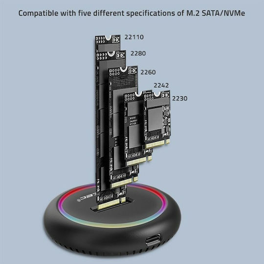 Qoltec Docking Station Stație de andocare pentru Hard Disk SATA M.2 (2230)" / M.2 (2242)" / M.2 (2260)" / M.2 (2280)" cu conectivitate USB-C (52275)