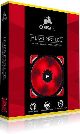 Corsair ML120 Pro LED Case Fan (2400rpm / 75cfm) με Κόκκινο Φωτισμό και Σύνδεση 4-Pin PWM Κόκκινο