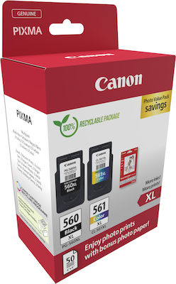 Canon PG-560XL Black & CL-561XL Colour Ink Cartridge + Photo Paper Value Pack Photo Value Pack with 1 InkJet Ink Black (3712C008)