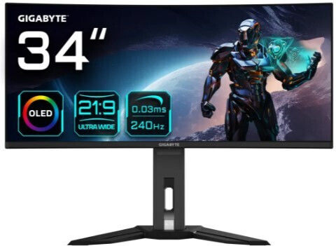 Gigabyte MO34WQC2 Ultrawide QD-OLED HDR Curved Gaming Monitor 34" 3440x1400 240Hz με Χρόνο Απόκρισης 0.03ms GTG