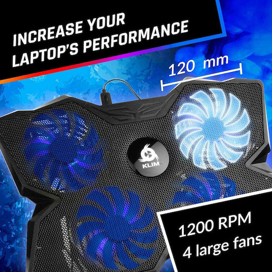 Klim Cooling Pad για Laptop έως 16" με 4 Ανεμιστήρες και Φωτισμό Μπλε (1000-41820012)
