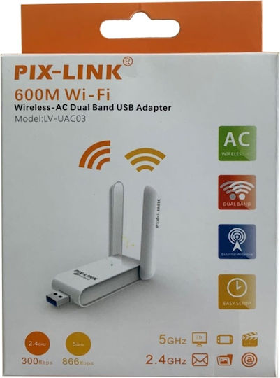Pix-Link Wifi Αντάπτορας Δικτύου USB με Ασύρματη Σύνδεση Wi-Fi 300Mbps