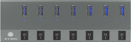 Icy Box USB Хъб 7 Порта USB 3.0 с Връзка USB-A / USB-C Сив