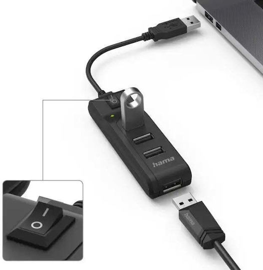 HAMA Хъб 4 Порта USB 2.0 с Връзка USB-A