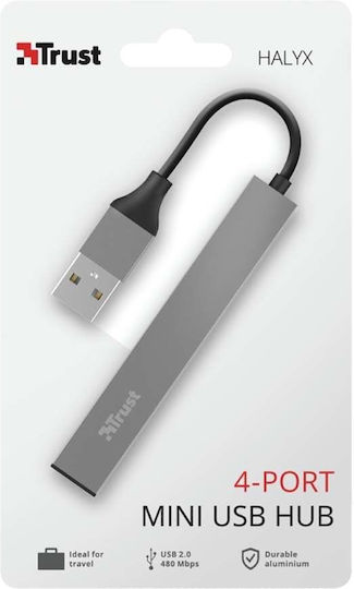 Trust USB-Hub 4 Anschlüsse USB 2.0 mit USB-A Anschluss Grau