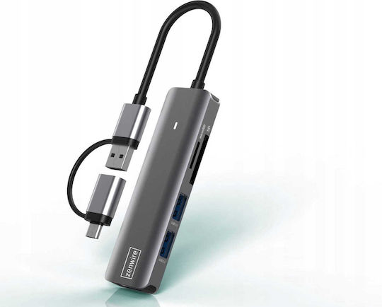 Zenwire Hub 3 Θυρών USB 3.0 με σύνδεση USB-A / USB-C Γκρι