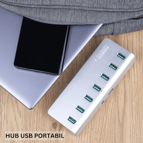 Fideco Hub 7 Θυρών USB 3.0 με σύνδεση USB-A Γκρι