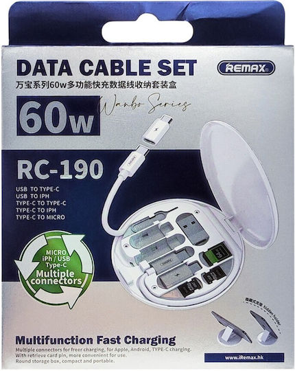 Remax Regular USB to Lightning / Type-C / micro USB Cable 3A Μπλε 0.25m