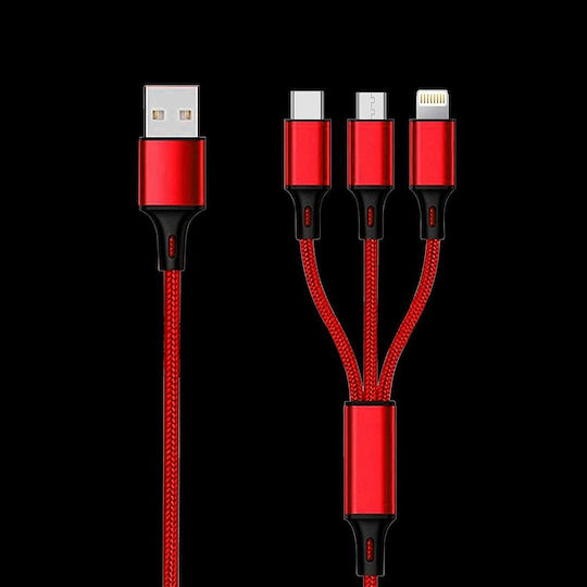 2GO USB to Lightning / Type-C / micro USB Cable Κόκκινο 1.5m (797150)