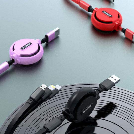 Dudao L8H Ausziehbar USB zu Blitzschlag / Typ-C,TC-TC / Micro-USB Kabel Schwarz 1.1m