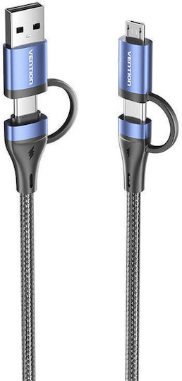 Vention Плетена USB към Type-C / micro USB Кабел 3Спецификация Черен 1м (CTLLH)