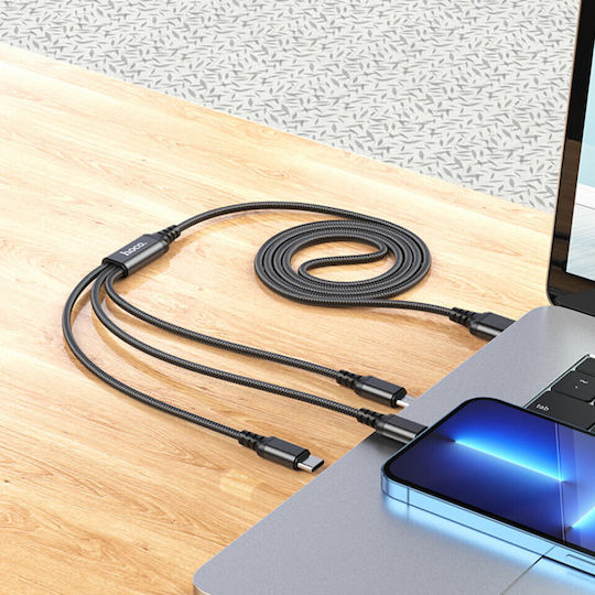 Hoco X76 Braided USB to Lightning / Type-C / micro USB 1m 2A Cable Multicolour